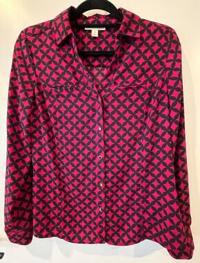 Dana Buchman  Magenta & Black Blouse Womens Small Gold Button Accent Lightweight